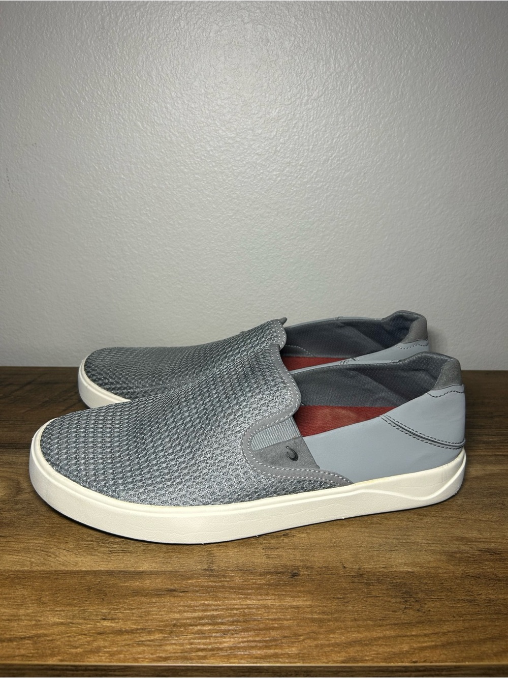 OluKai Gray Mesh Slip-On Loafers with White Sole